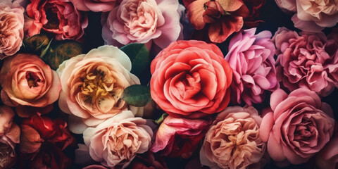 Pink Roses Flowers. Beautiful Floral background for greeting card and banner design for Birthday, Wedding, Mother's day, Women's day, 8 march