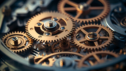 Gears and mechanisms background, industrial innovation, gears and gears working together