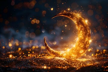 Golden Crescent in the Style of Whimsical Fairy Tales - obrazy, fototapety, plakaty
