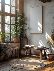 Photorealistic Interior Room with Greenery and Vintage Details