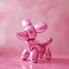 A bright pink balloon dog art piece against a textured pink backdrop