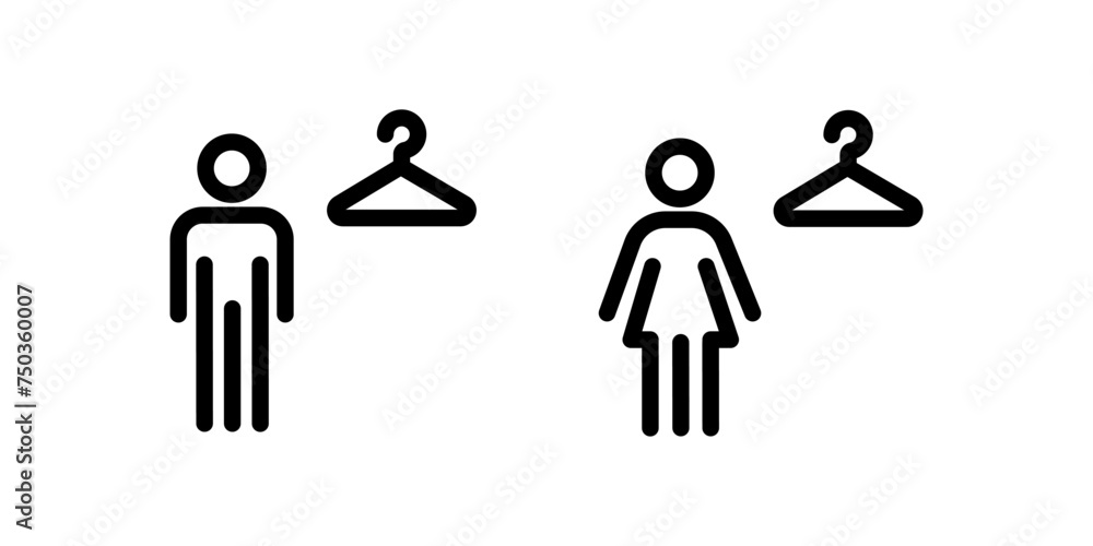 Wall mural men s and women s changing rooms line icon set