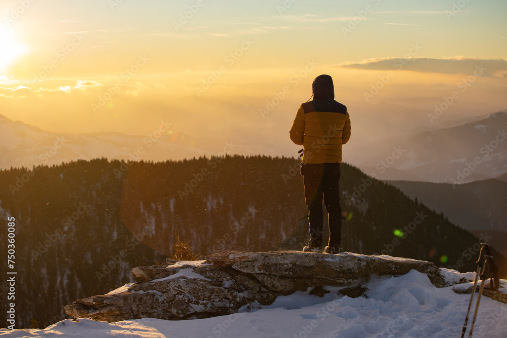 Canvas Prints hiker in a wintry mountain landscape