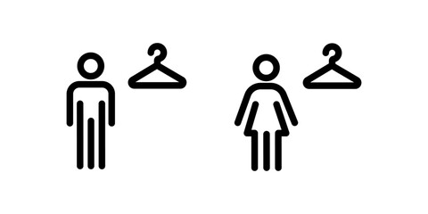 Men s and women s changing rooms line icon set