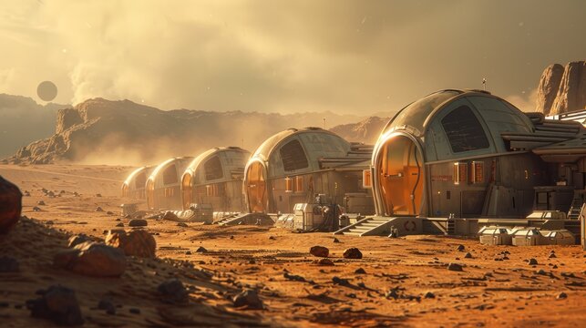 base on mars Animated concept of a Mars base for habitation and colonization of the planet.
