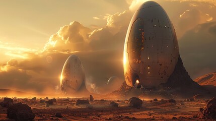 base on mars Animated concept of a Mars base for habitation and colonization of the planet. - obrazy, fototapety, plakaty