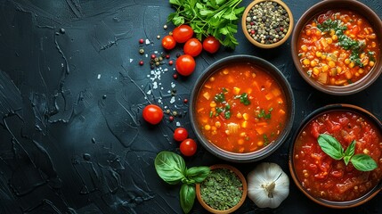 Obraz na płótnie Canvas Homemade vegetarian soups and ingredients for cooking. In a bowl. Healthy food concept. Advertising photo