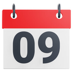 3d 9th Nine day of month calendar illustration