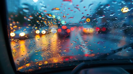 Rain Droplet On Car Windshield Driver - obrazy, fototapety, plakaty