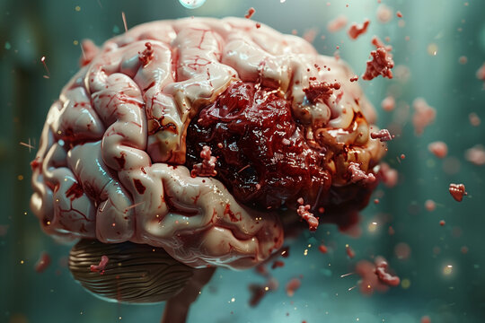 Human brain injury due to traffic accidental . Damaged and contusion on cerebral cortex .