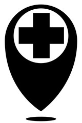 symbol or mark Check-in point for map. Black and white pattern. Monochrome. Hospital with Isolated. Transparent background and isolated-PNG.