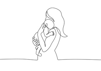 Woman with Child Continuous One Line Drawing. Happy Mother`s Day One Line Drawing Minimal Trendy Illustration for Modern Graphic Design. Vector EPS 10.	