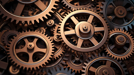 Gears and mechanisms background, industrial innovation, gears and gears working together