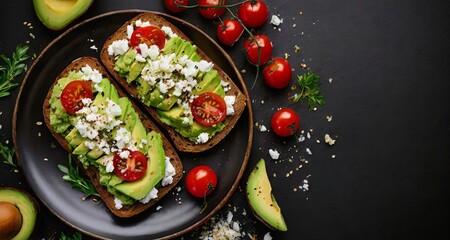 Avocado Toast Composition Generate a top down view of a plate with slices of whole grain toast