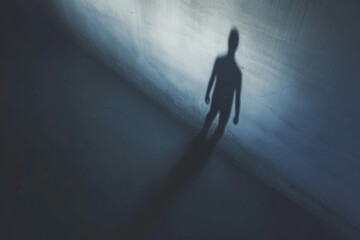 Mysterious Journey: Shadowy Figure Walking into the Light - obrazy, fototapety, plakaty