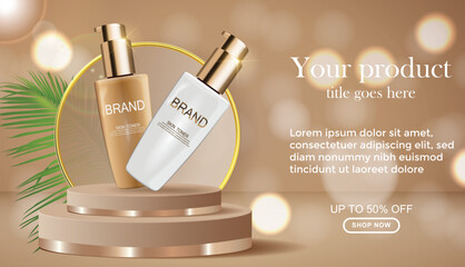 Beauty Product 3D Podium Banner Design 