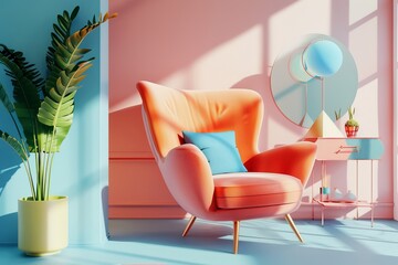 Modern Interior Room with Colorful Pastel and Single Sofa