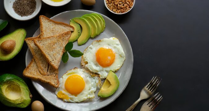 Egg Breakfast Composition with bread and avocado
