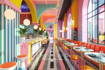 Colorful Cafe Restaurant Interior
