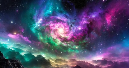 Obraz premium Generate a mesmerizing and vibrant image of a colorful space galaxy cloud nebula
