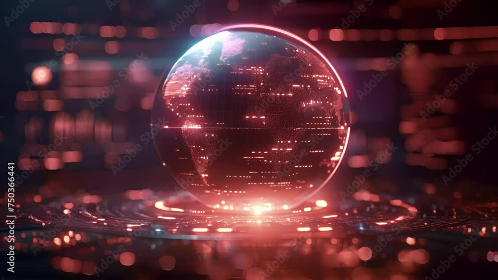 Poster a futuristic animated globe appears in the third infographic highlighting different countries in red
