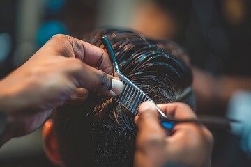 Person Cut Hair by hairdresser in barbeshop
