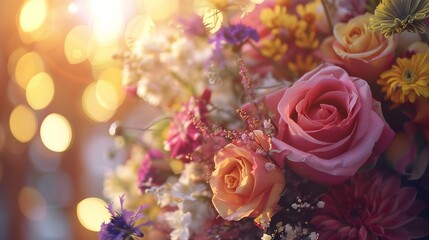 Obraz na płótnie Canvas Enchanted Bouquet: Rustic wedding flowers cast a magical spell in soft bokeh.