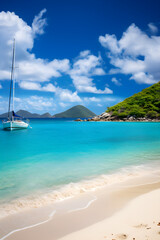 A Picturesque Day at a Serene British Virgin Islands Beach with Azure Sky, Crystalline Ocean, and Lush Vegetation