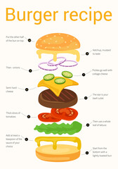 Classic burger recipe vector infographic.
