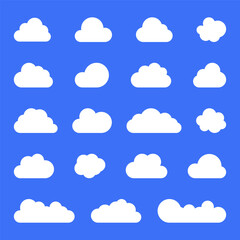 Clouds icons set. Storage solution UI, web element, networking, databases, software sign, cloud and meteorology symbol concept. Vector isolated illustration.