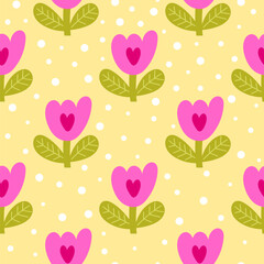 Cute tulips vector seamless pattern - 750367636