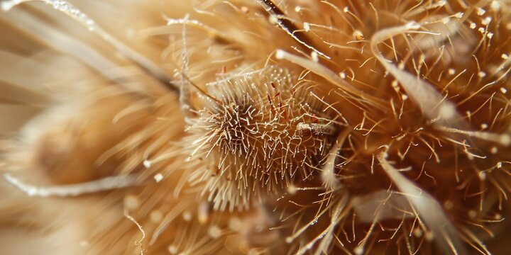 Macro shot of Arctium burdock burrs with tiny hooks that cling to the fur of passing creatures.