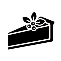Cheesecake icon, black silhouette on white. Berry cheese cake decorated with blueberry and leaves, stencil style. Vector sign or minimalist logo for food design, illustration of bakery and dessert.