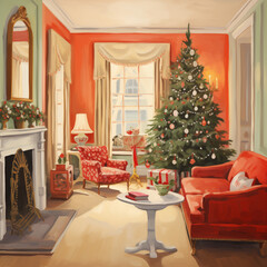 Modern Christmas Living Room Illustration