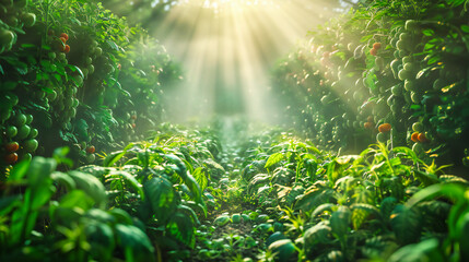 Sunlight Filtering Through the Green Canopy, A Forest Bathed in Light, The Lush Beauty of Nature Unveiled