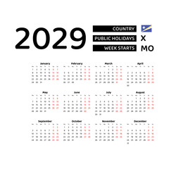Calendar 2029 English language with Marshall Islands public holidays. Week starts from Monday. Graphic design vector illustration.