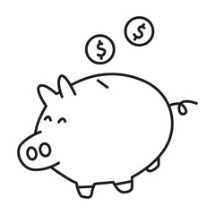 piggy bank doodle icon transparent background