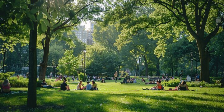 A green space with individuals relaxing.