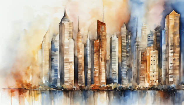 Abstract Watercolor Cityscape Painting