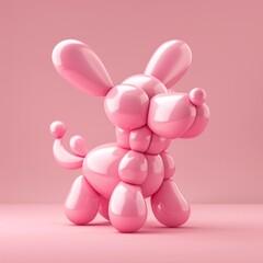 A vivid pink, glossy 3D rendering of a balloon dog sculpture sitting on an isolated background