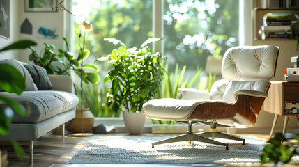 Fototapeta premium Scandinavian Home Elegance, Bright and Airy Living Space, A Symphony of White and Wood