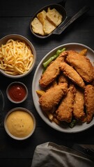 Plate of Fried Chicken Wings and French Fries