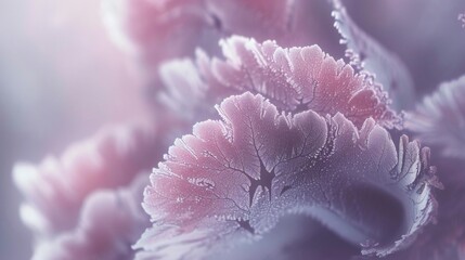 Close-up captures the graceful silhouette of sakura blooms coated in a delicate layer of frost, lending an ethereal elegance to the scene.