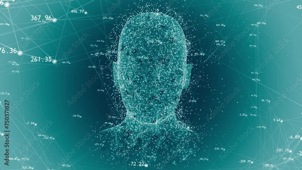 Poster head human holographic and network of numbers. artificial intelligence concept background. can be us