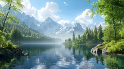 Deurstickers tranquil mountain lake © Ainur