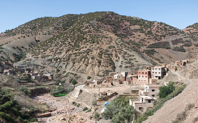 Fototapeta na wymiar Moroccan village in Atlas Mountains Morocco near Marrakech. Africa.