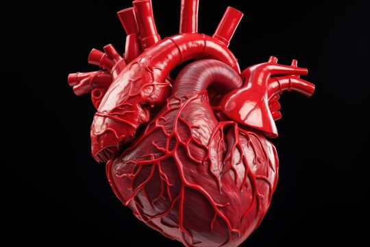 Human heart model isolated In black background, Ai generated