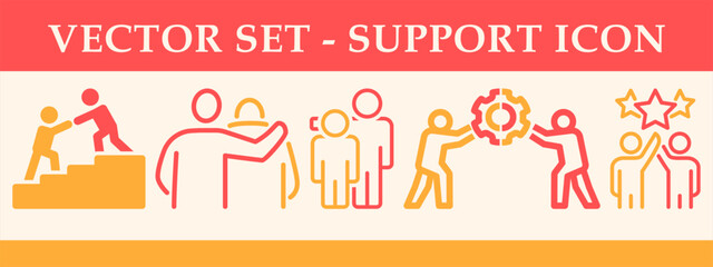 Support icon collection. Duotone color. Outline style vector. For logotype, symbol, sign, web graphic or clip art.  