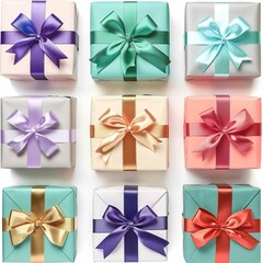 Elegant Assorted Gift Boxes with Satin Ribbons Top View Set