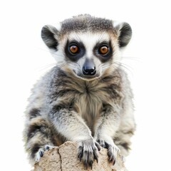 Fototapeta premium Cute Ring-tailed Lemur Clinging to a Tree Isolated on White Background